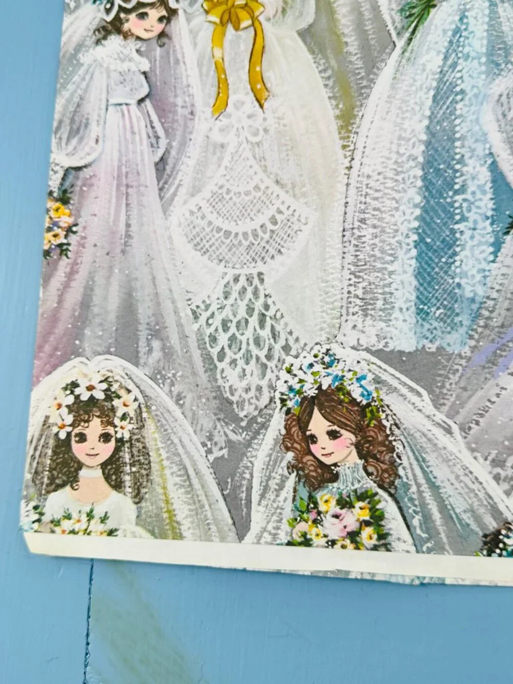 Vintage 1970s Bridal Wrapping Paper, Bridal Shower Decor,  Retro Bride Ephemera